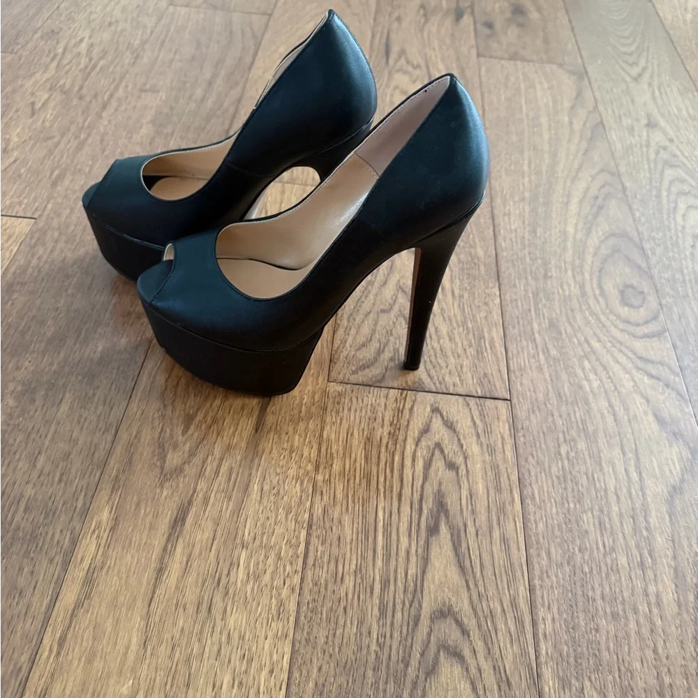 Classic Black Peep-Toe Platform Pumps
